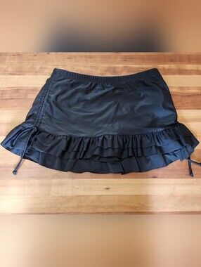 Simon Chang Black Ruffled Swim Skort.